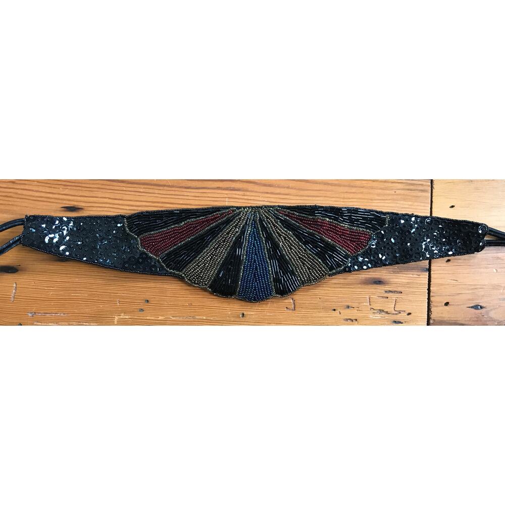 Vtg 70s Speyer Milor Ltd Handmade Chinese Glass Beaded Silk Cummerbund Belt